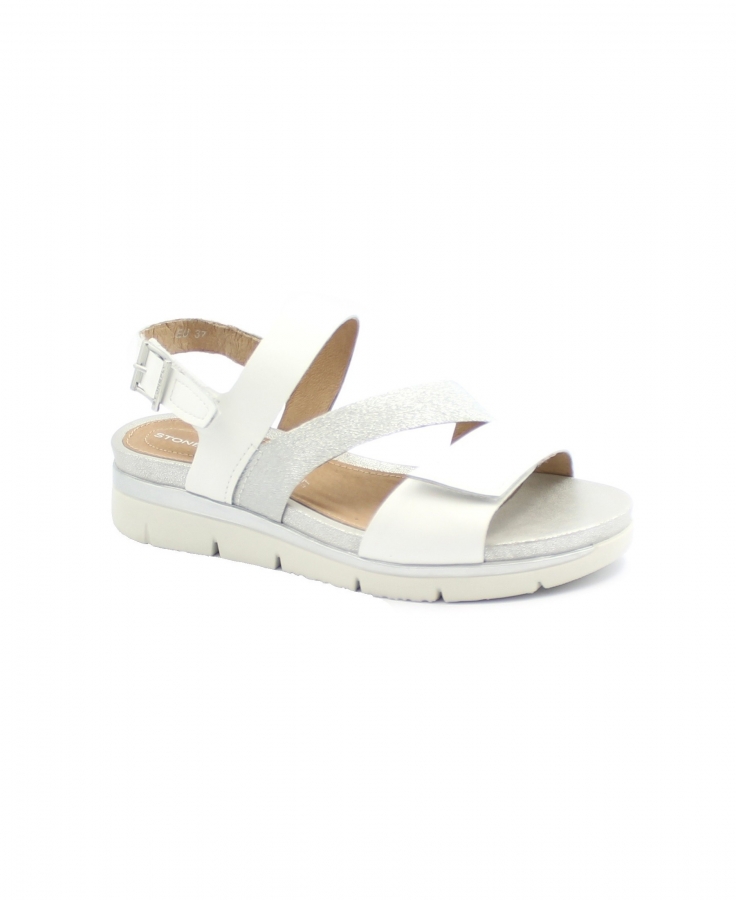 STONEFLY 216122 Cloud white bianco argento sandali donna strappi zeppa