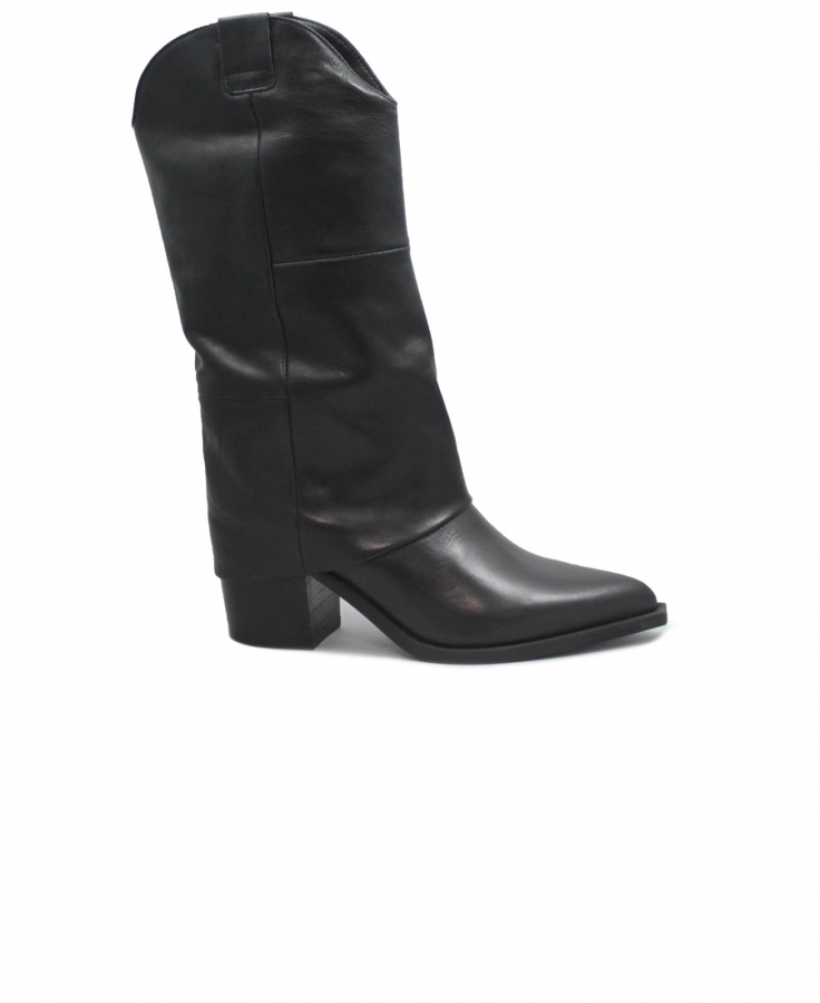 HELENA BACKER DESIRE nero stivale donna camoscio punta risvolto pelle