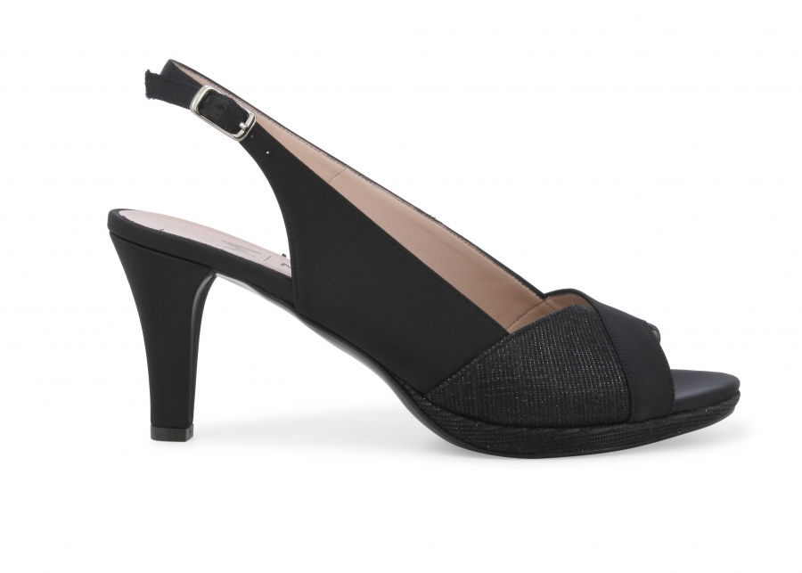 Sandalo donna elegante cerimonia in tessuto nero j590z