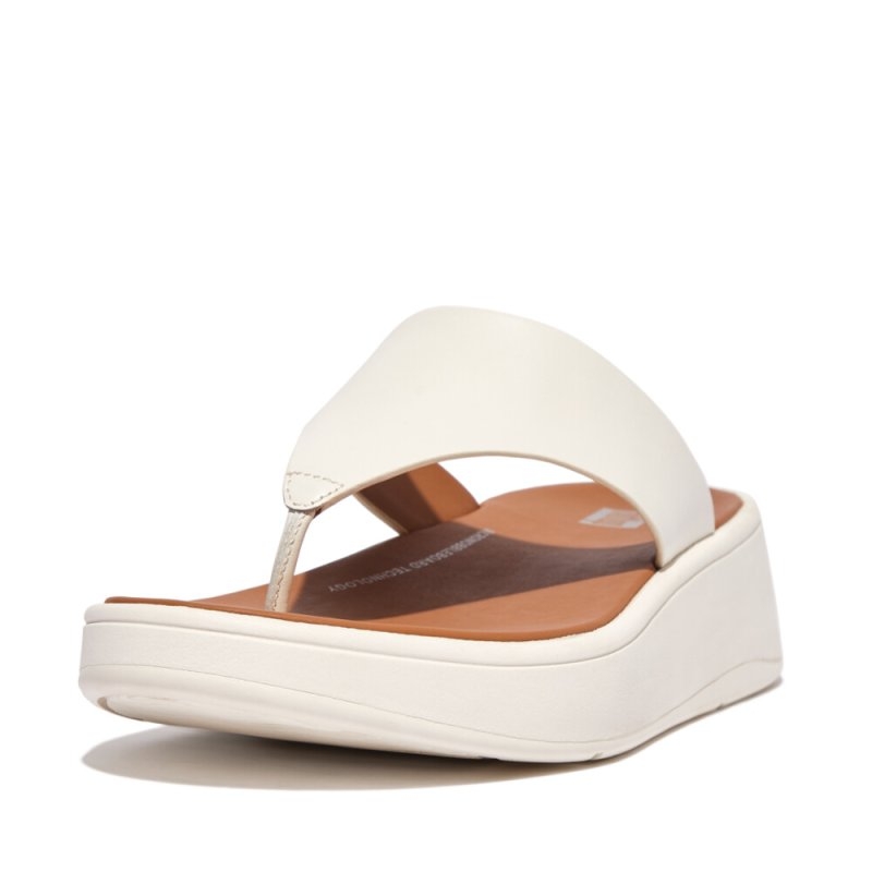 FitFlop F-MODE LEATHER FLATFORM TOE-POST SANDALS Cream - DROP 11 (size: 36)