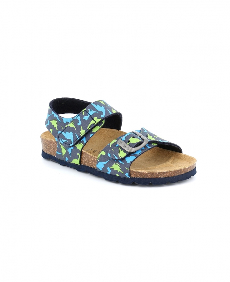 GRUNLAND LUCE SB2075 blu multi sandalo bambino strappo fibbia birk dinosauri