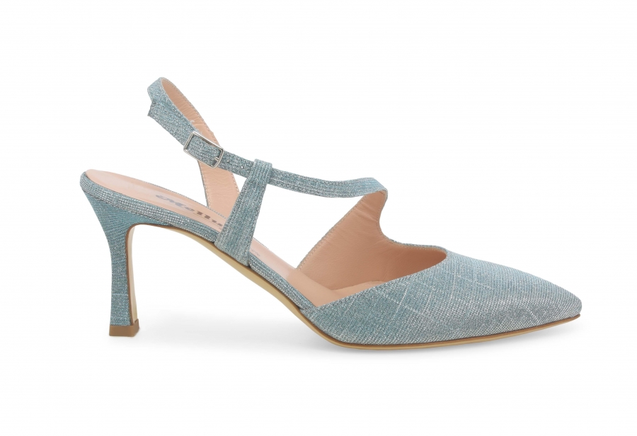 Decollete donna slingback in tessuto azzurro cielo e1634w