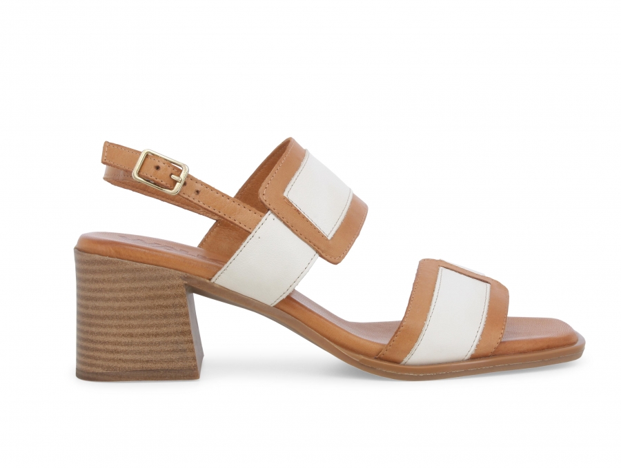 Sandalo donna in pelle bianco e beige k56140
