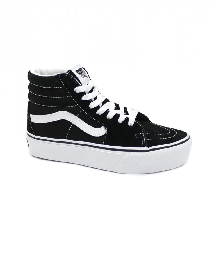 VANS Sk8-Hi PLATFORM TKN6BT1 black white nero scarpe donna sneakers lacci tessuto