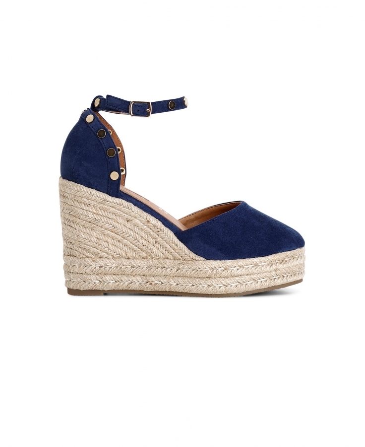 CAFè NOIR XA9000 blu sandali donna cinturino zeppa corda borchie pelle