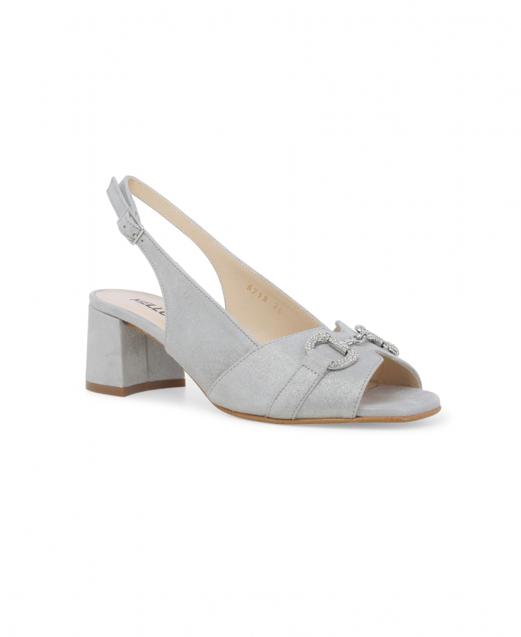 MELLUSO S641 grigio argento scarpe donna sandalo tacco cinturino morsetto glitter