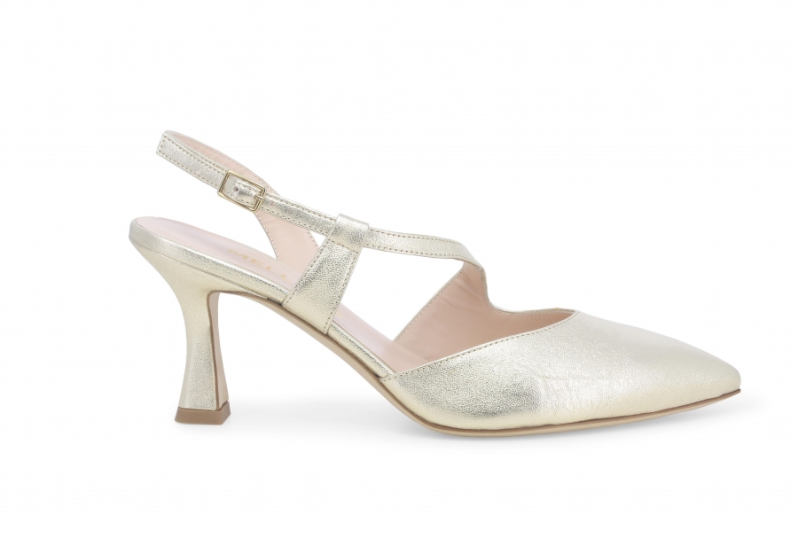 Decollete donna slingback in pelle platino e1634zv