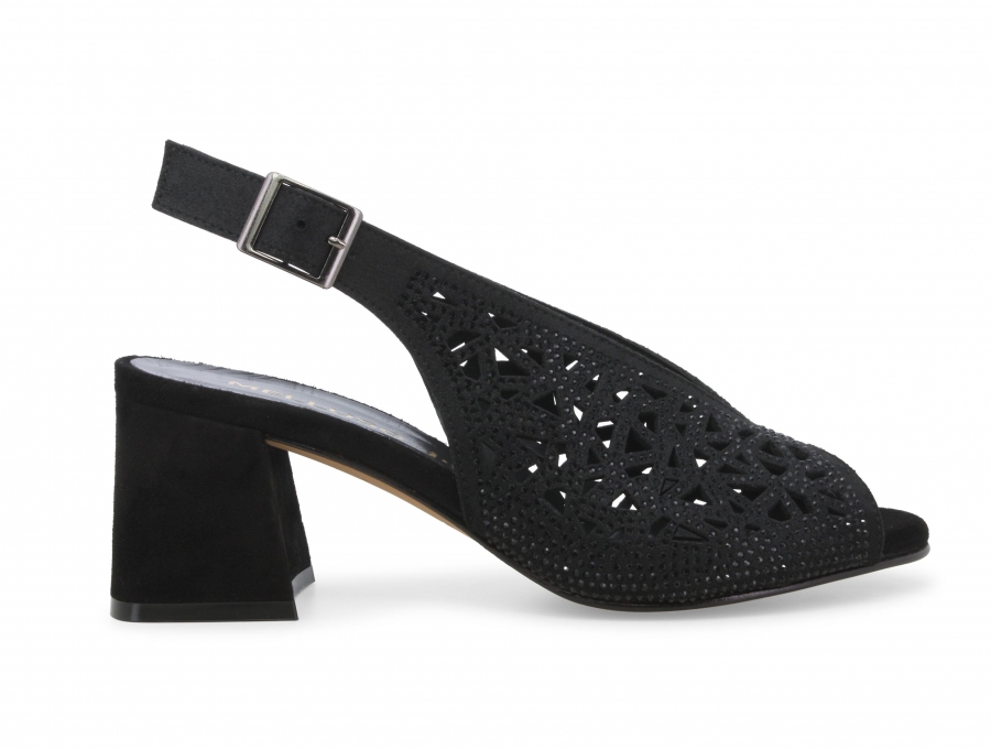 Sandalo donna comodo in camoscio nero n653