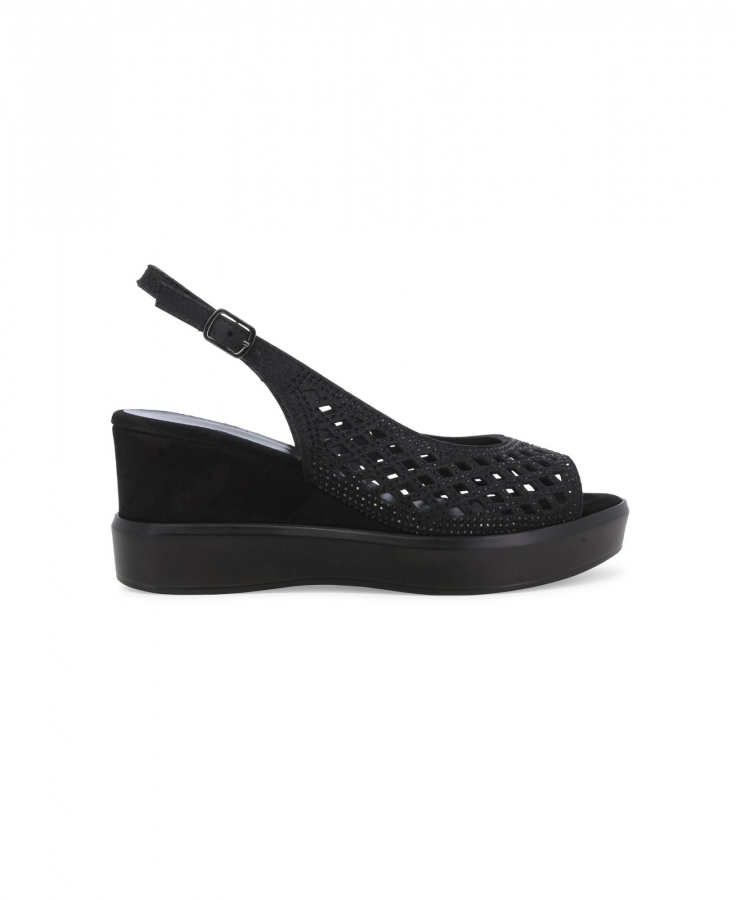 MELLUSO R80555 nero scarpe donna sandalo forato zeppa cinturino tessuto