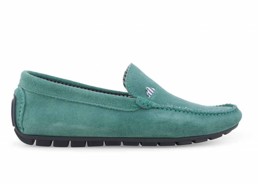 Mocassino uomo in camoscio verde acqua u16017z