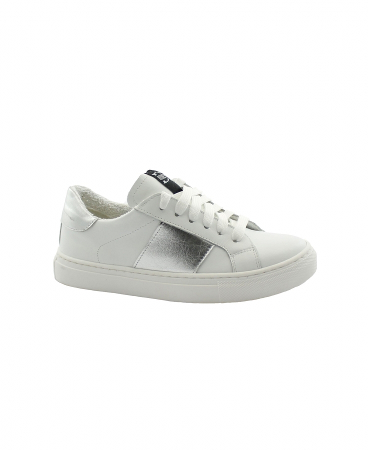 DIVINE FOLLIE 610 bianco argento scarpe donna sportive sneakers lacci pelle