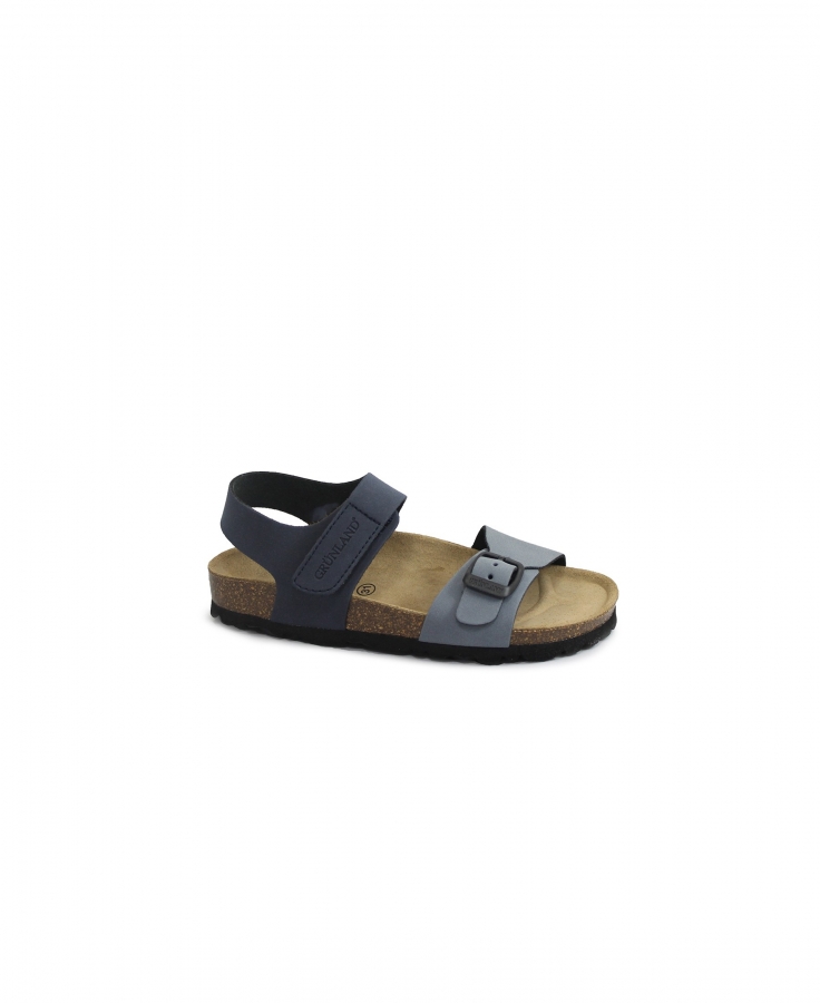 GRUNLAND LUCE SB2408 jeans blu sandalo bambino strappo fibbia birk pelle