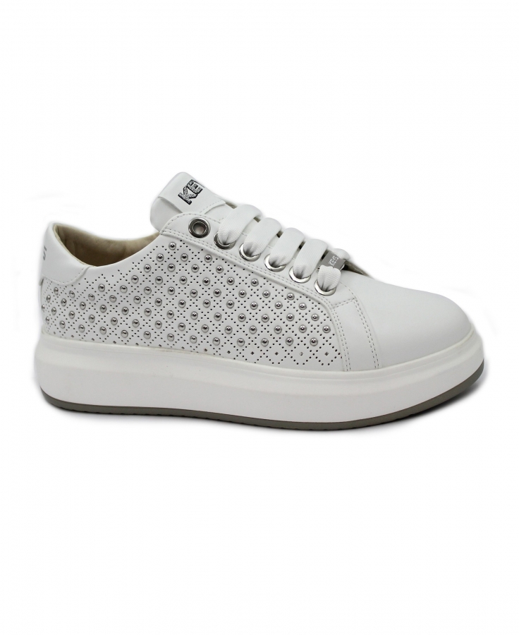 KEYS 10508 white bianco scarpe sneakers donna lacci platform borchie