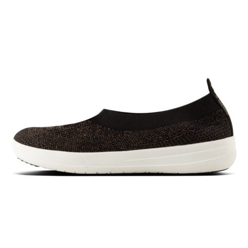 FitFlop ÜBERKNIT TM SLIP-ON BALLERINA BLACK/BRONZE METALLIC (size: 36)