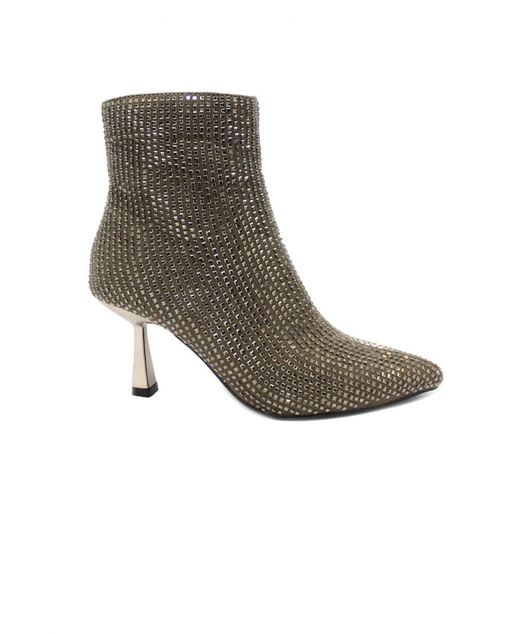 KEYS 8770 taupe tessuto strass scarpe donna stivaletto mid tacco 6,5