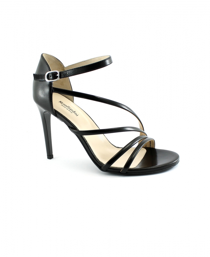 NERO GIARDINI 18400 nero scarpe donna sandali tacco pelle tallone chiuso cinturino