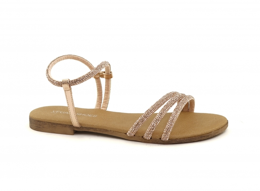 VSI ANTEA sandali rosegold bassi vegan strass gioiello rosa cinturino Made in Italy