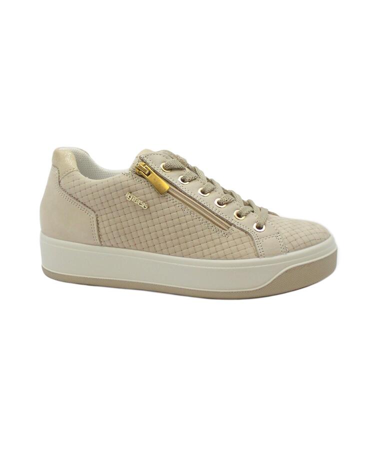 IGI&CO 5658122 panna beige scarpe donna sneakers lacci pelle zip
