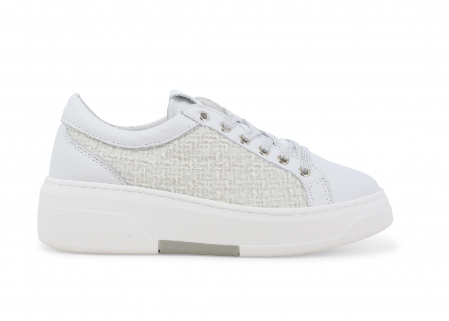 Sneakers donna in tessuto e pelle bianco 034368